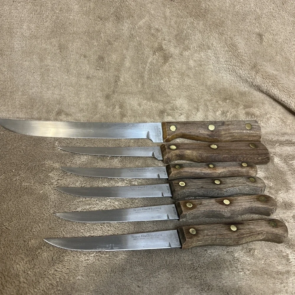 Six‎ Regent Sheffield INOX-Stainless-ROSTFRET Kitchen Knives Wooden Handles